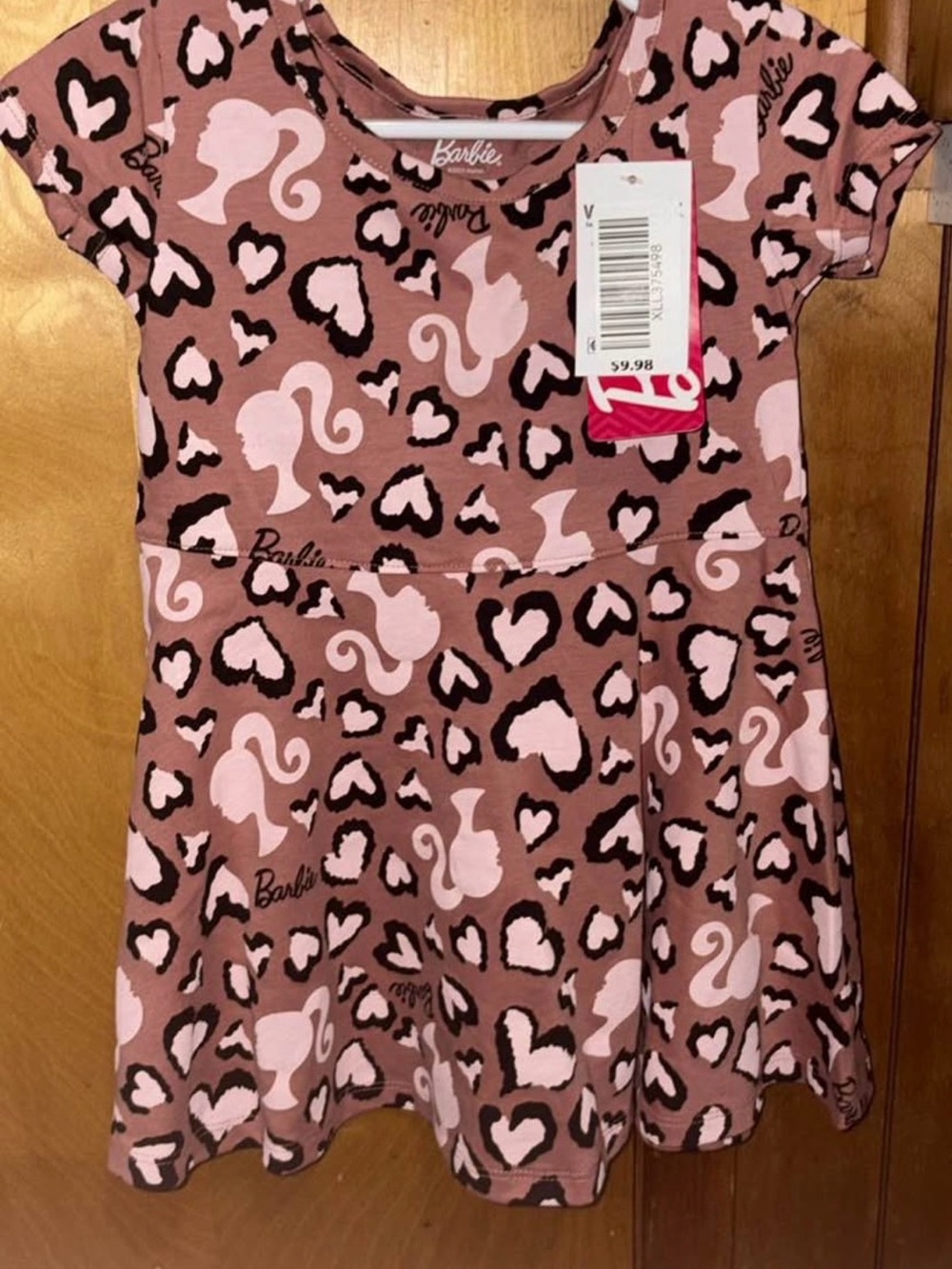 Barbie Pink and Brown Leopard Heart Print Dress
